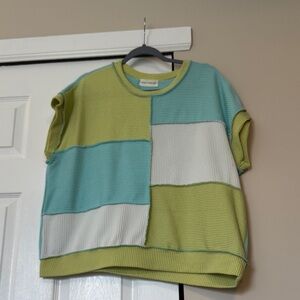 Lovely Melody Colorblock Short Sleeve Knit Top - Lime, Aqua, White